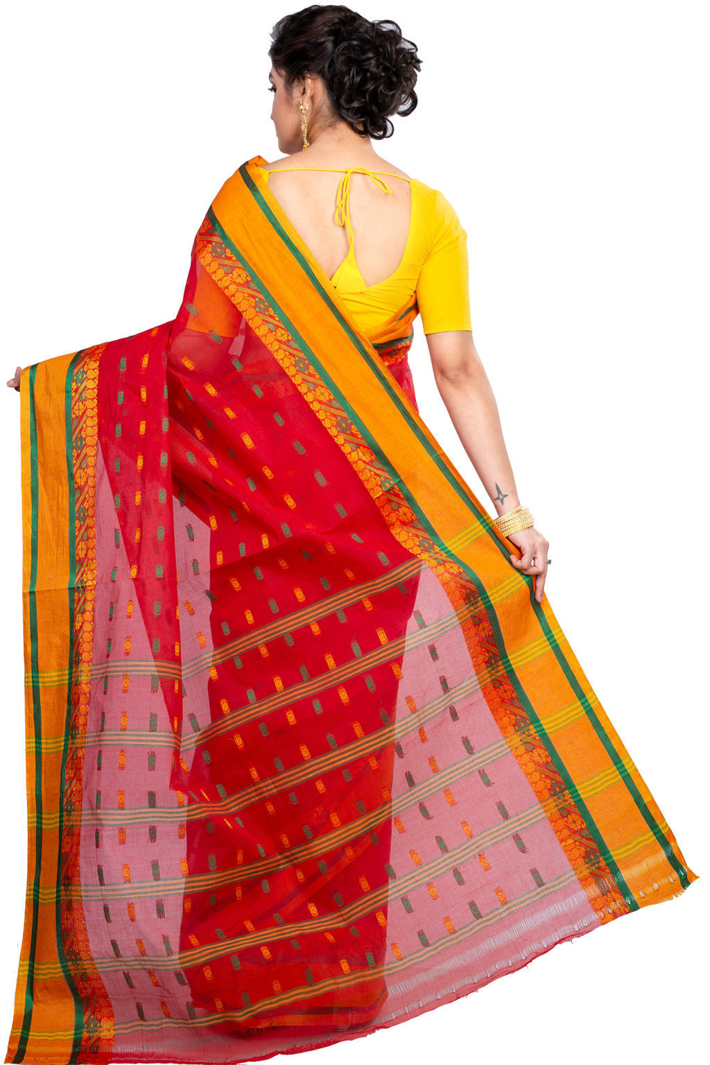 Red Pure Cotton ToraPar Tant Saree (879)